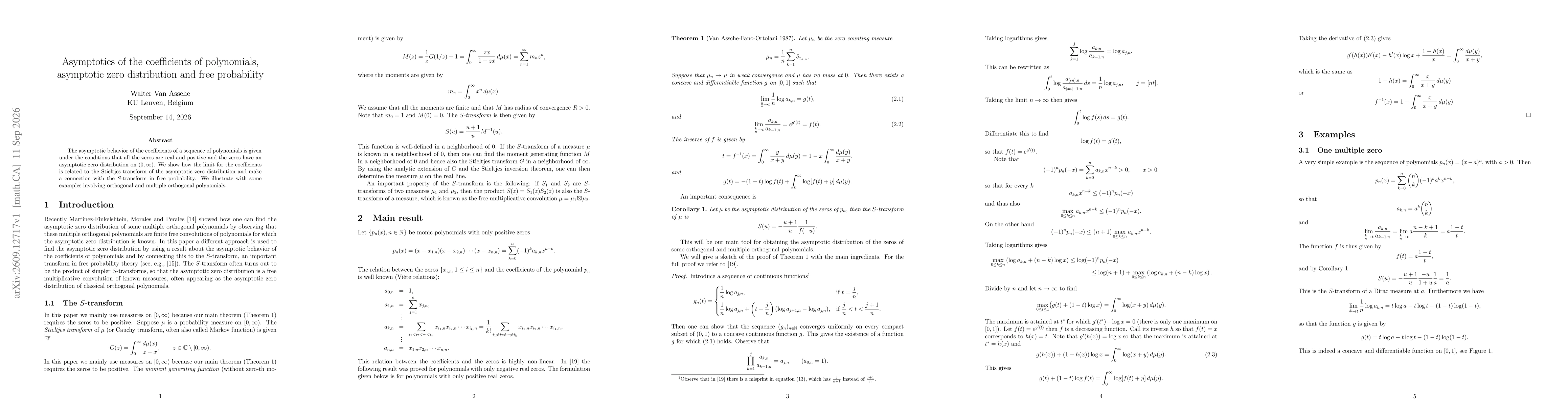 Thumbnail for Asymptotics of the coefficients of polynomials, asymptotic zero distribution and free probability