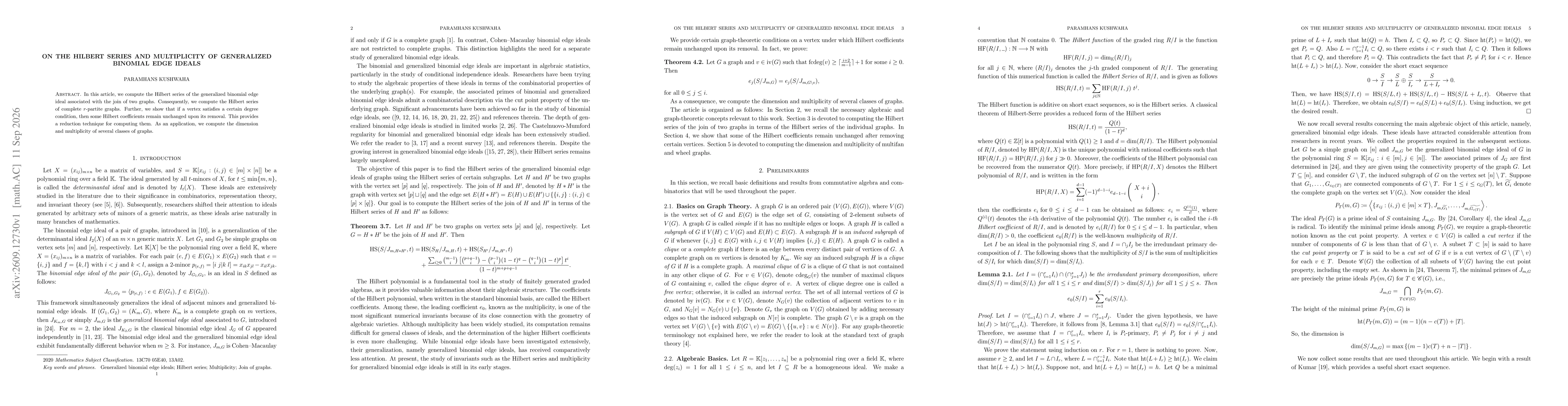 Thumbnail for On the Hilbert Series and Multiplicity of Generalized Binomial Edge Ideals