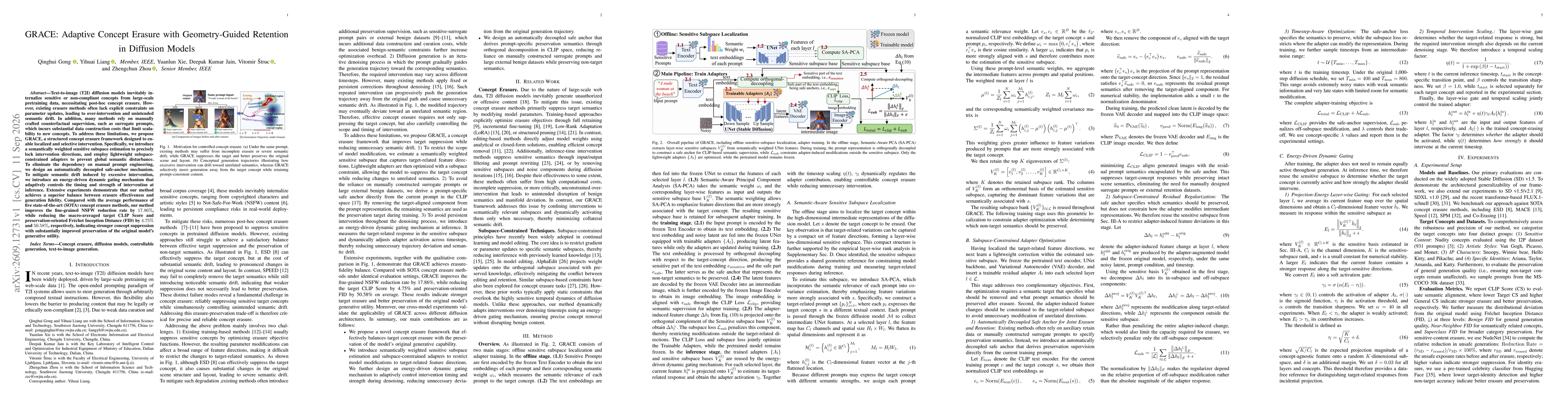 Thumbnail for GRACE: Adaptive Concept Erasure with Geometry-Guided Retention in Diffusion Models