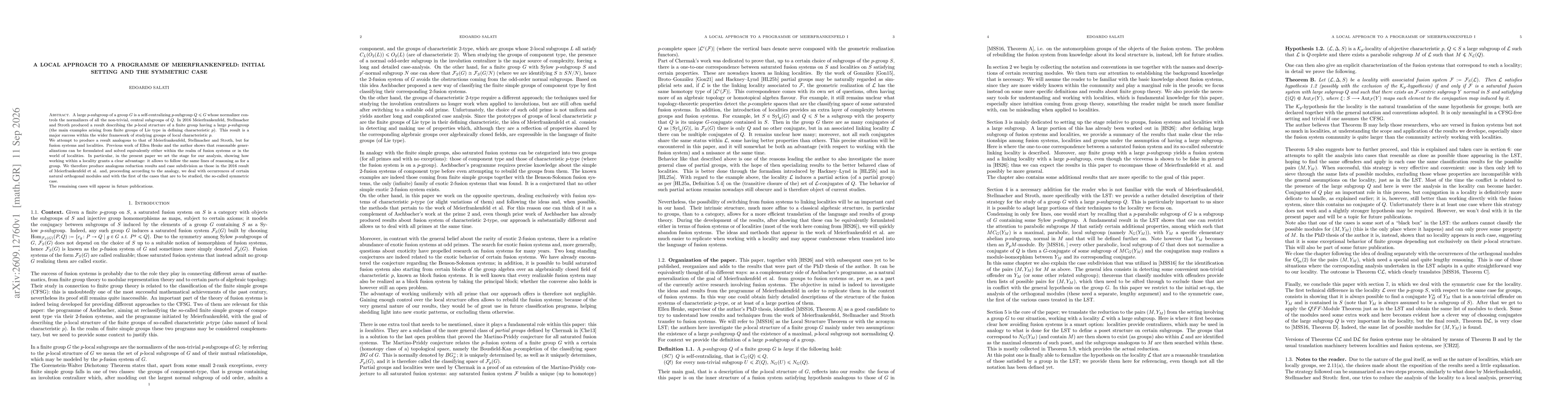 Thumbnail for A local approach to a programme of Meierfrankenfeld: initial setting and the symmetric case