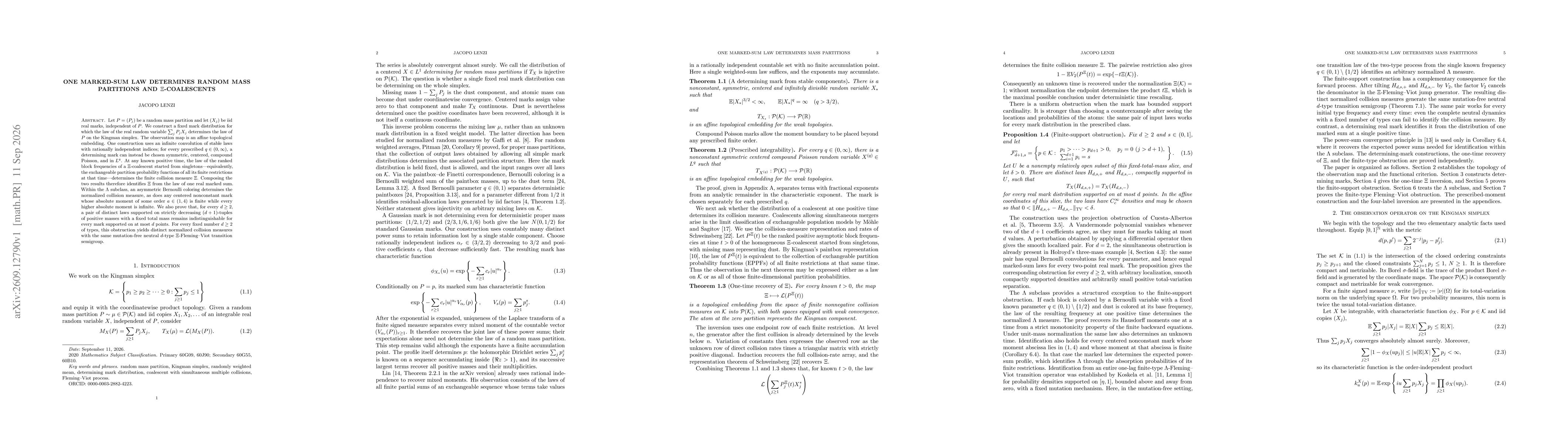 Thumbnail for One marked-sum law determines random mass partitions and $Ξ$-coalescents