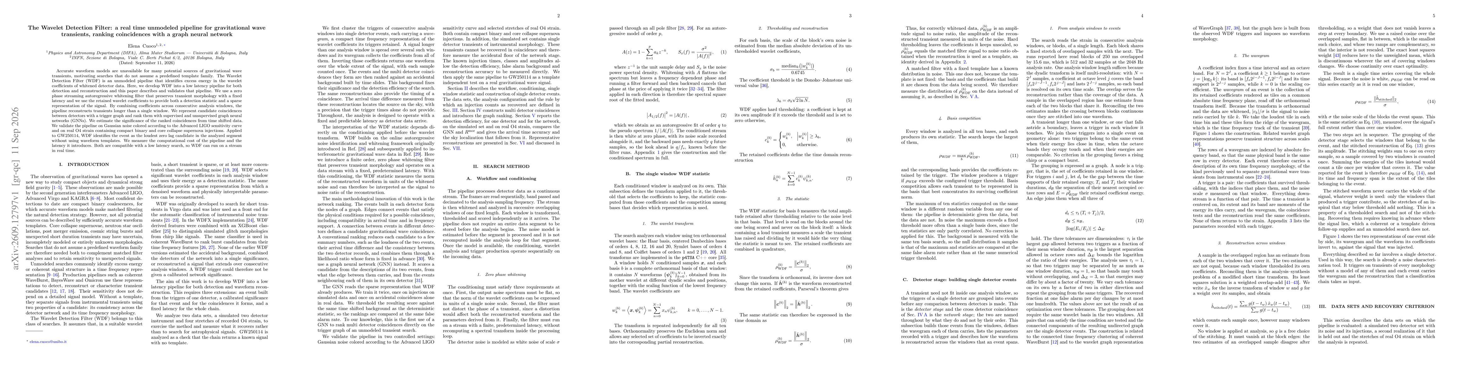 Thumbnail for The Wavelet Detection Filter: a real time unmodeled pipeline for gravitational wave transients, ranking coincidences with a graph neural network
