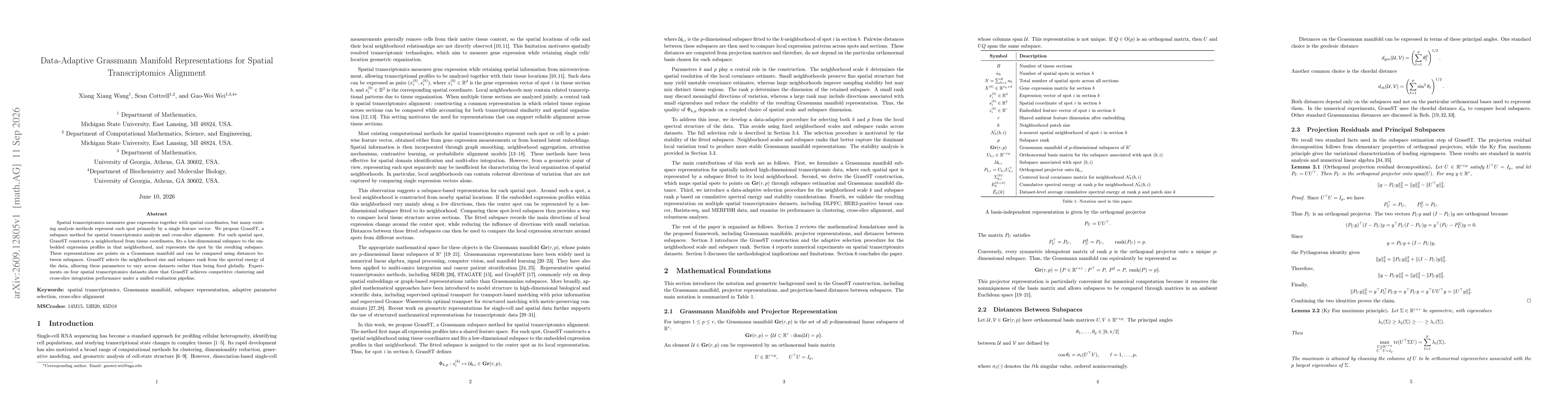 Thumbnail for Data-Adaptive Grassmann Manifold Representations for Spatial Transcriptomics Alignment