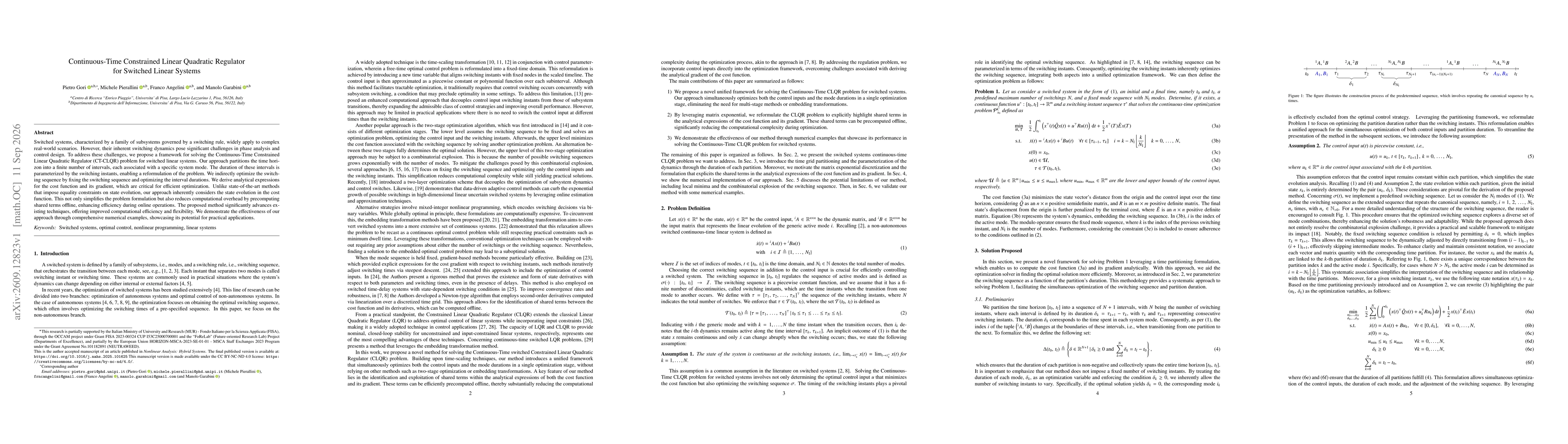 Thumbnail for Continuous-Time Constrained Linear Quadratic Regulator for Switched Linear Systems