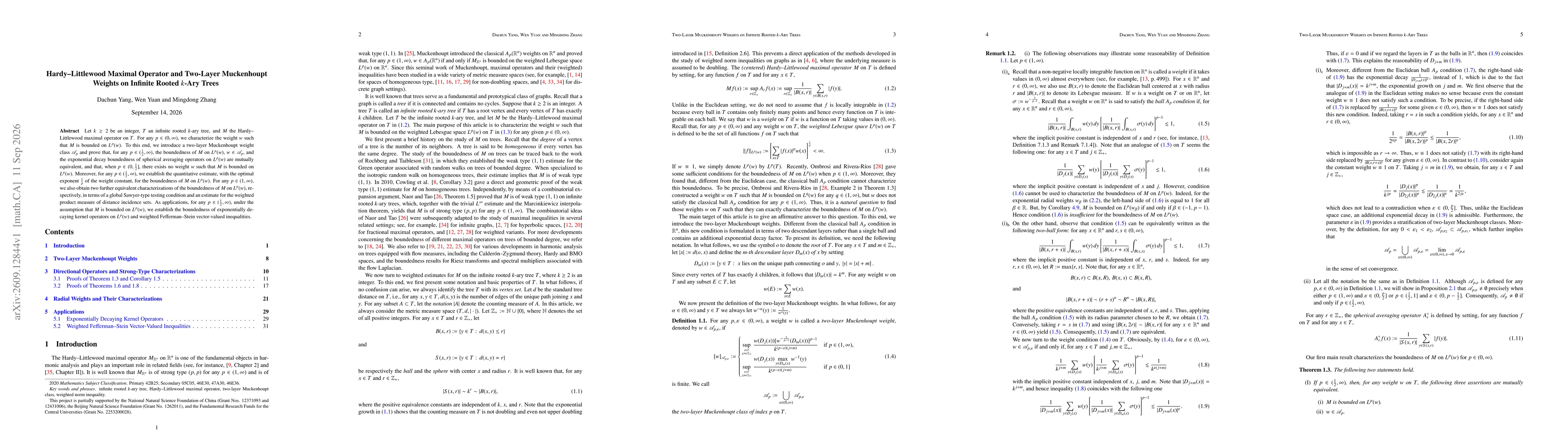 Thumbnail for Hardy--Littlewood Maximal Operator and Two-Layer Muckenhoupt Weights on Infinite Rooted $k$-Ary Trees