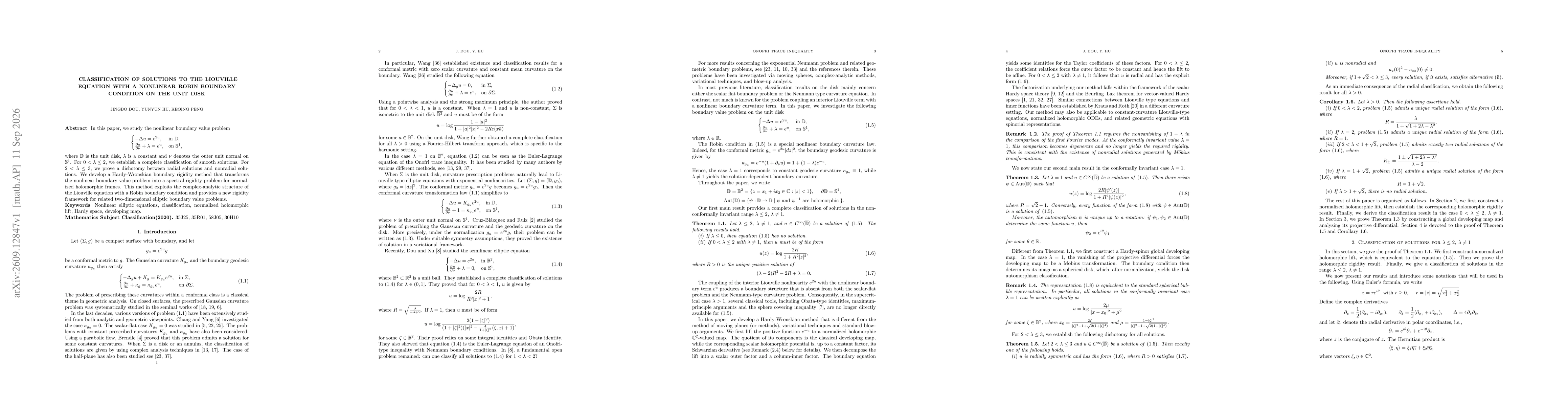 Thumbnail for Classification of solutions to the Liouville equation with a nonlinear Robin boundary condition on the unit disk