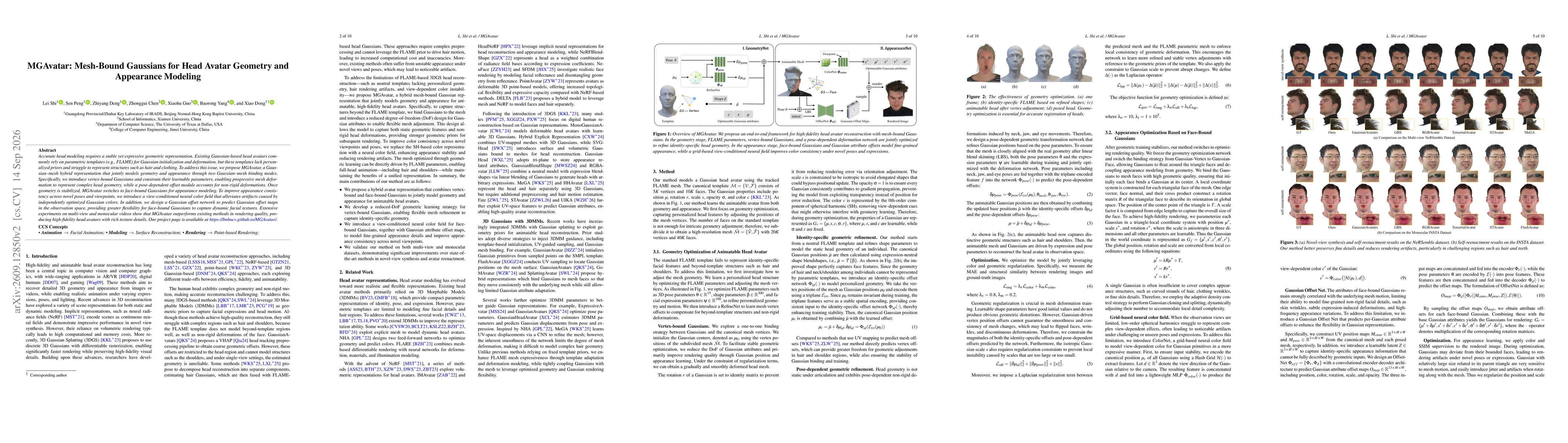Thumbnail for MGAvatar: Mesh-Bound Gaussians for Head Avatar Geometry and Appearance Modeling