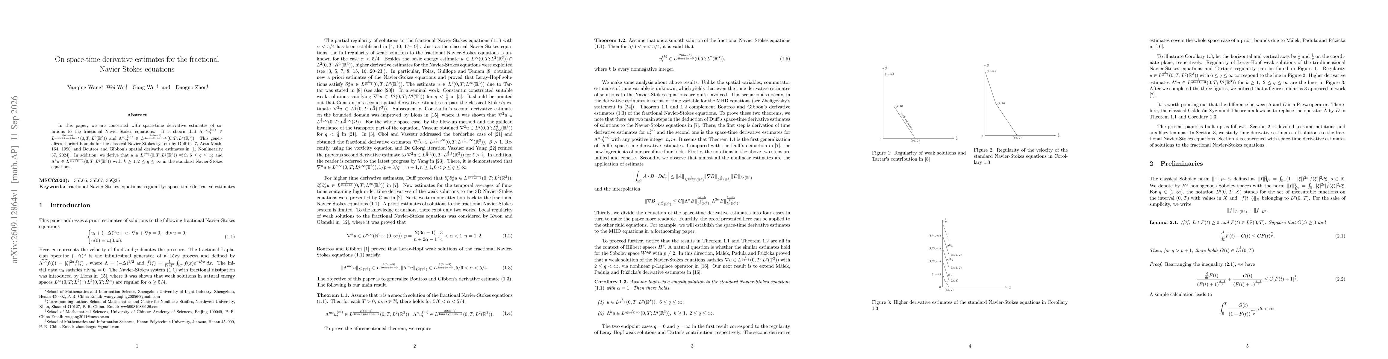 Thumbnail for On space-time derivative estimates for the fractional Navier-Stokes equations