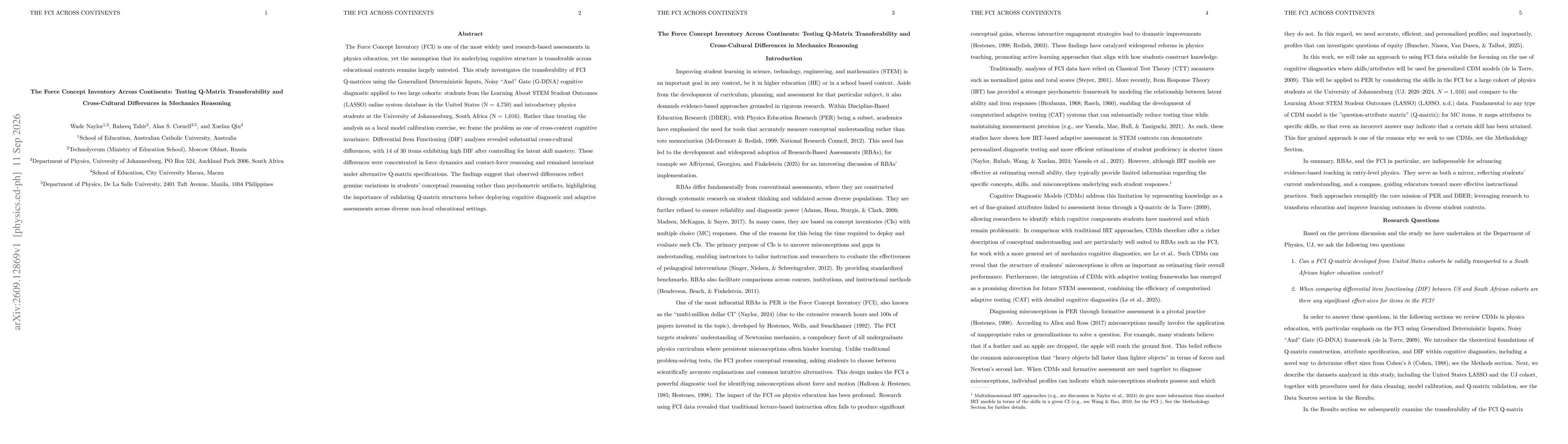 Thumbnail for The Force Concept Inventory Across Continents: Testing Q-Matrix Transferability and Cross-Cultural Differences in Mechanics Reasoning