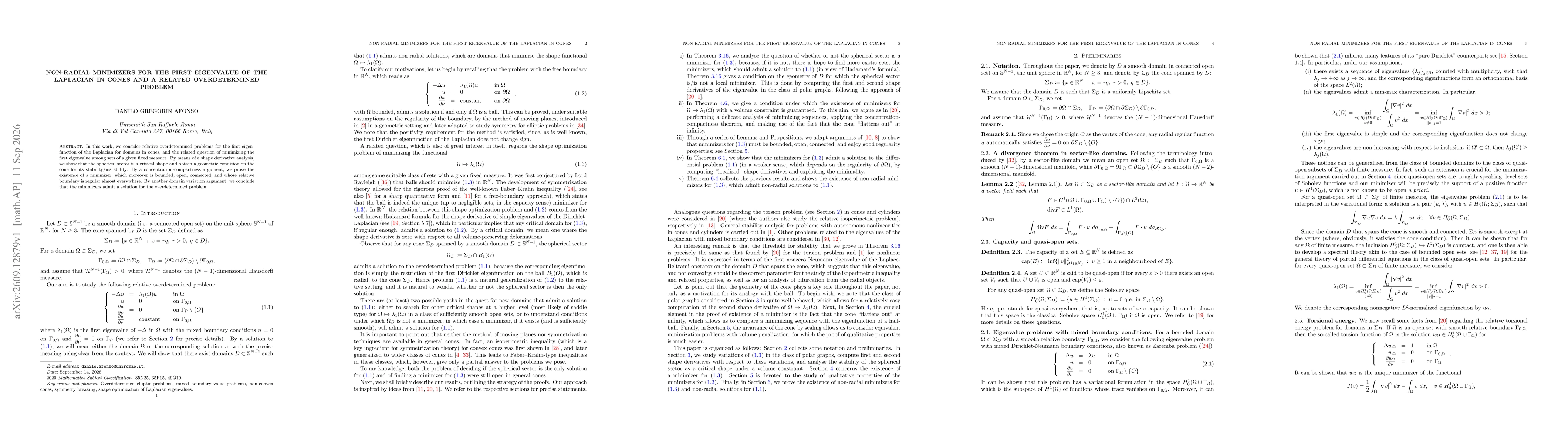 Thumbnail for Non-radial minimizers for the first eigenvalue of the Laplacian in cones and a related overdetermined problem