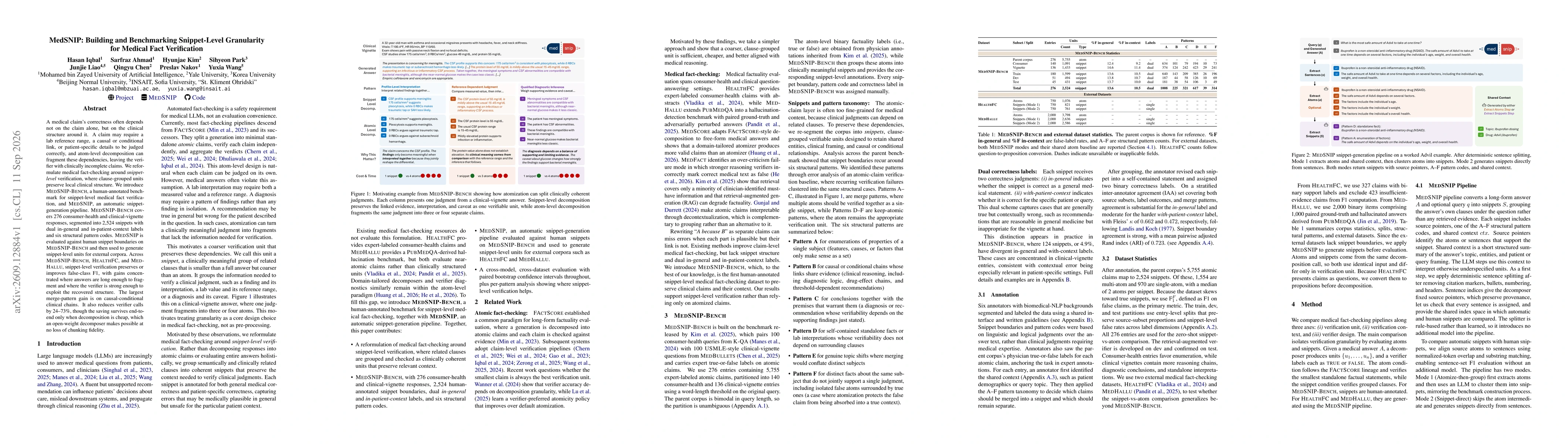 Thumbnail for MedSNIP: Building and Benchmarking Snippet-Level Granularity for Medical Fact Verification