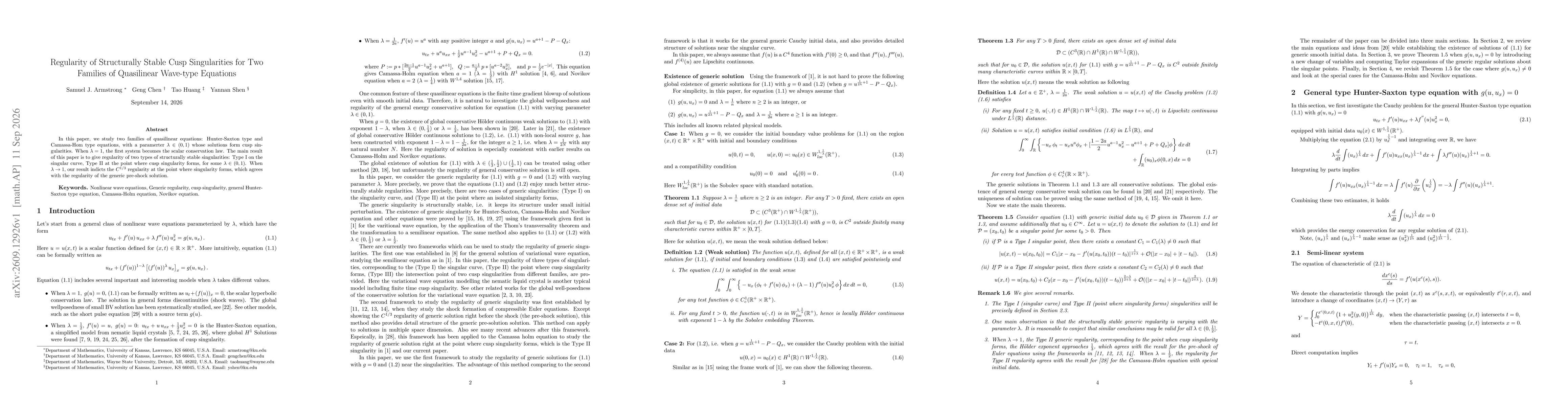 Thumbnail for Regularity of Structurally Stable Cusp Singularities for Two Families of Quasilinear Wave-type Equations