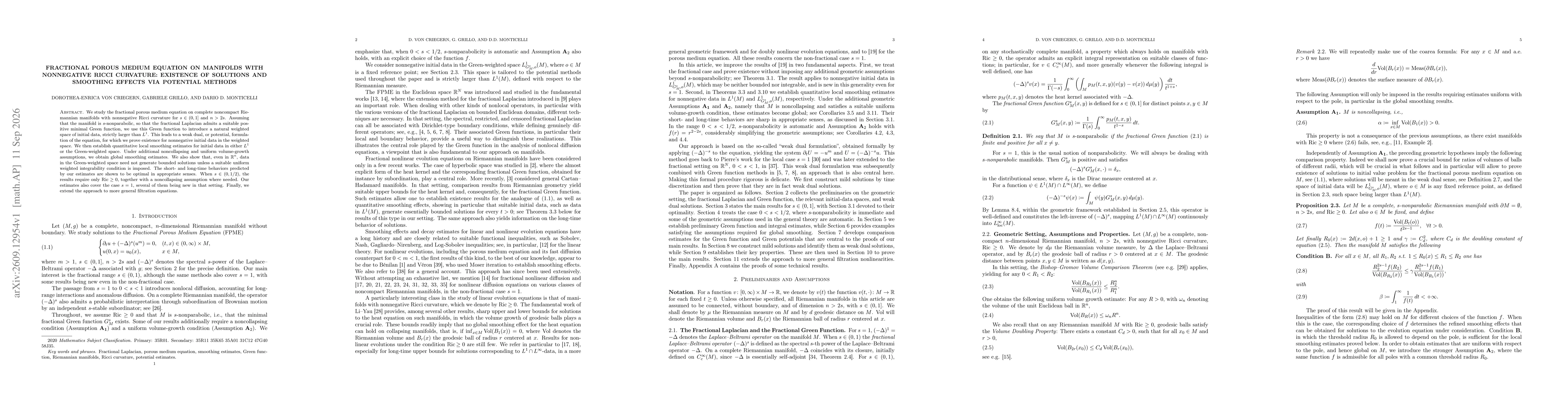 Thumbnail for Fractional porous medium equation on manifolds with nonnegative Ricci curvature: existence of solutions and smoothing effects via potential methods
