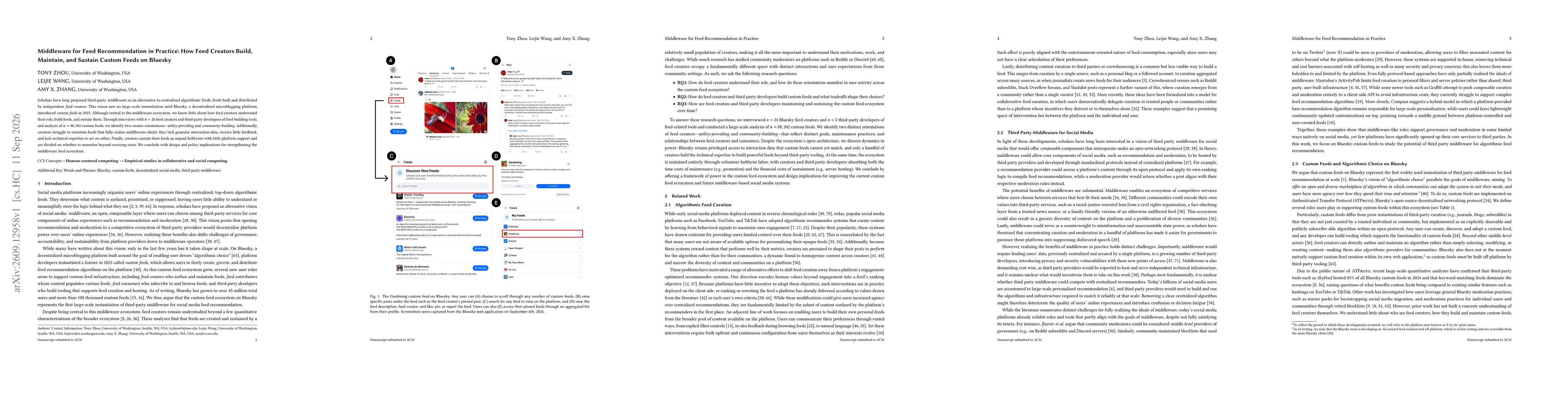 Thumbnail for Middleware for Feed Recommendation in Practice: How Feed Creators Build, Maintain, and Sustain Custom Feeds on Bluesky