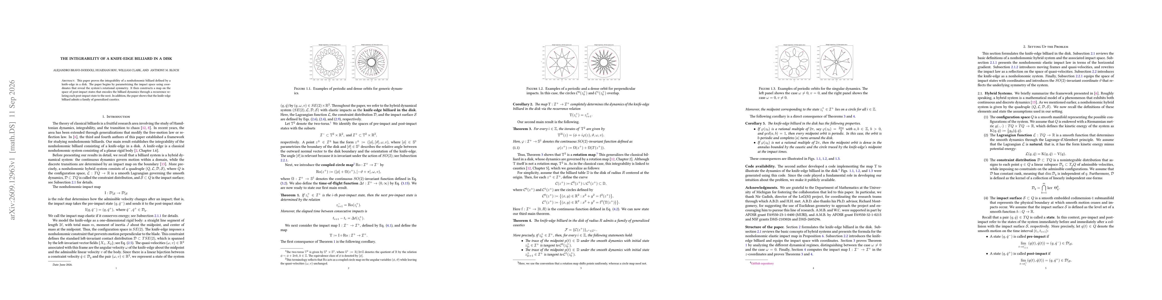 Thumbnail for The Integrability of a knife-edge Billiard in a Disk