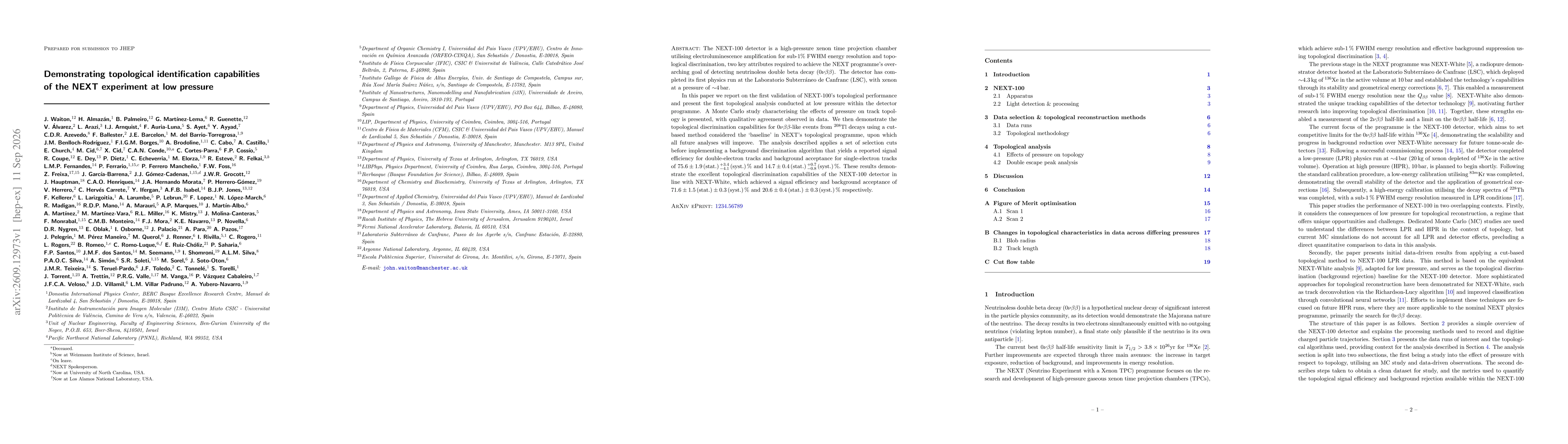 Thumbnail for Demonstrating topological identification capabilities of the NEXT experiment at low pressure