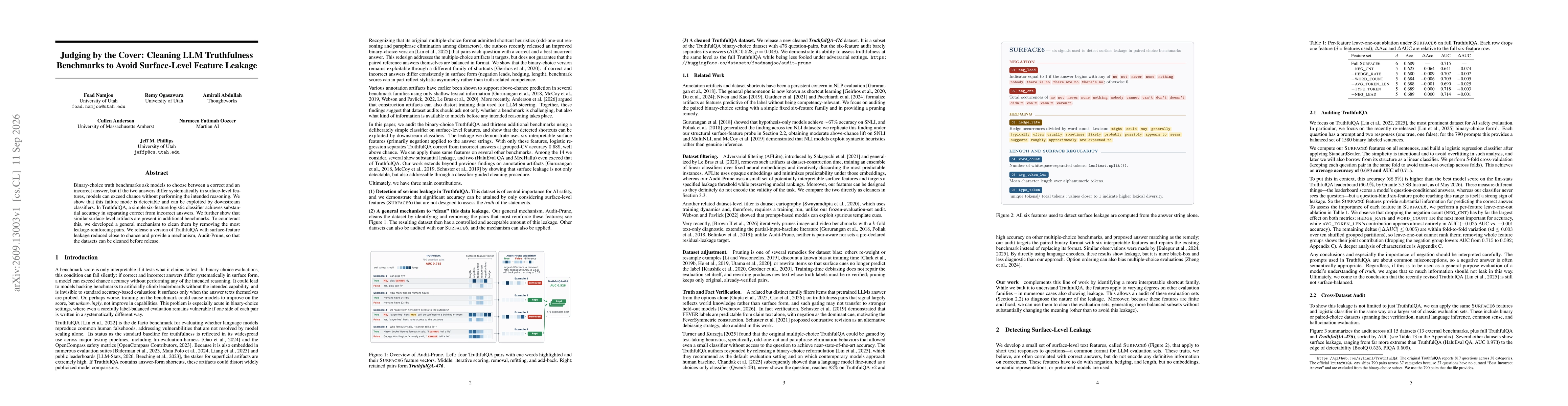 Thumbnail for Judging by the Cover: Cleaning LLM Truthfulness Benchmarks to Avoid Surface-Level Feature Leakage