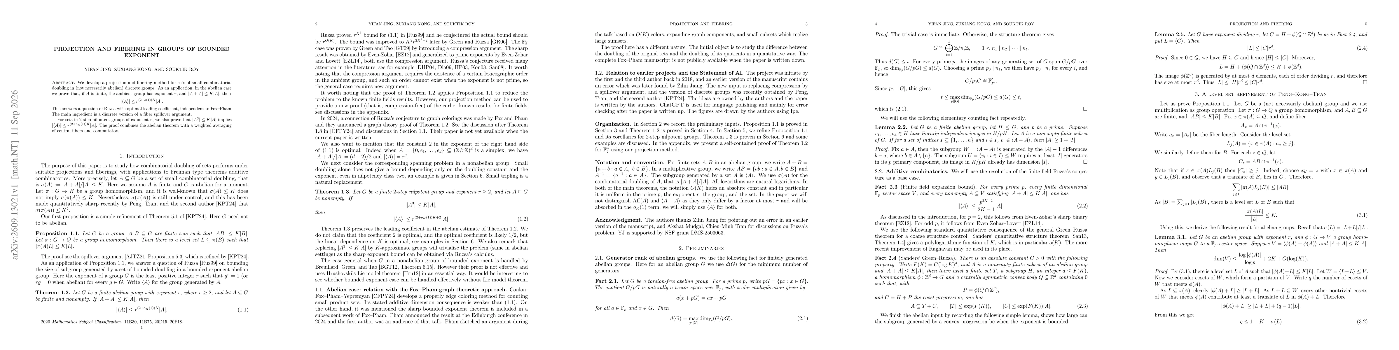 Thumbnail for Projection and fibering in groups of bounded exponent