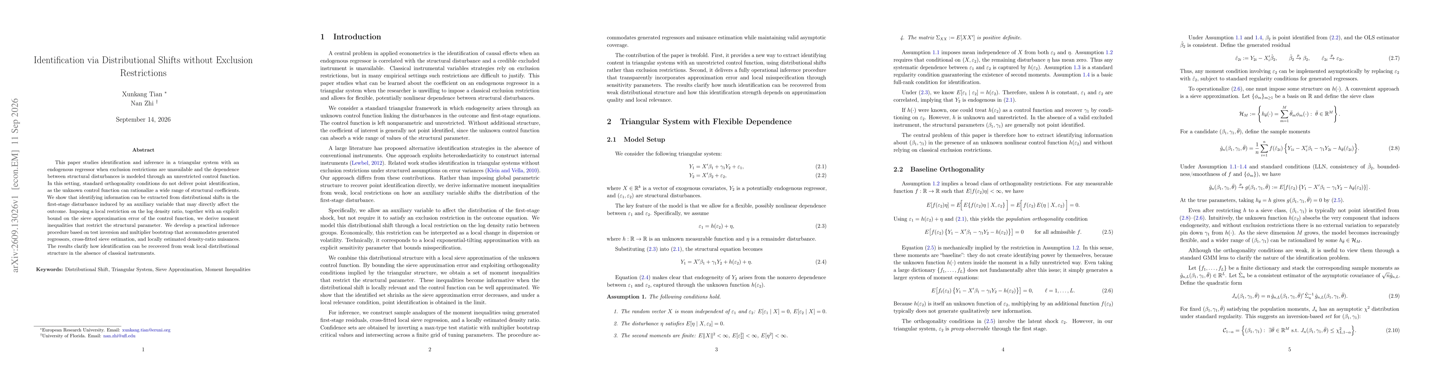 Thumbnail for Identification via Distributional Shifts without Exclusion Restrictions