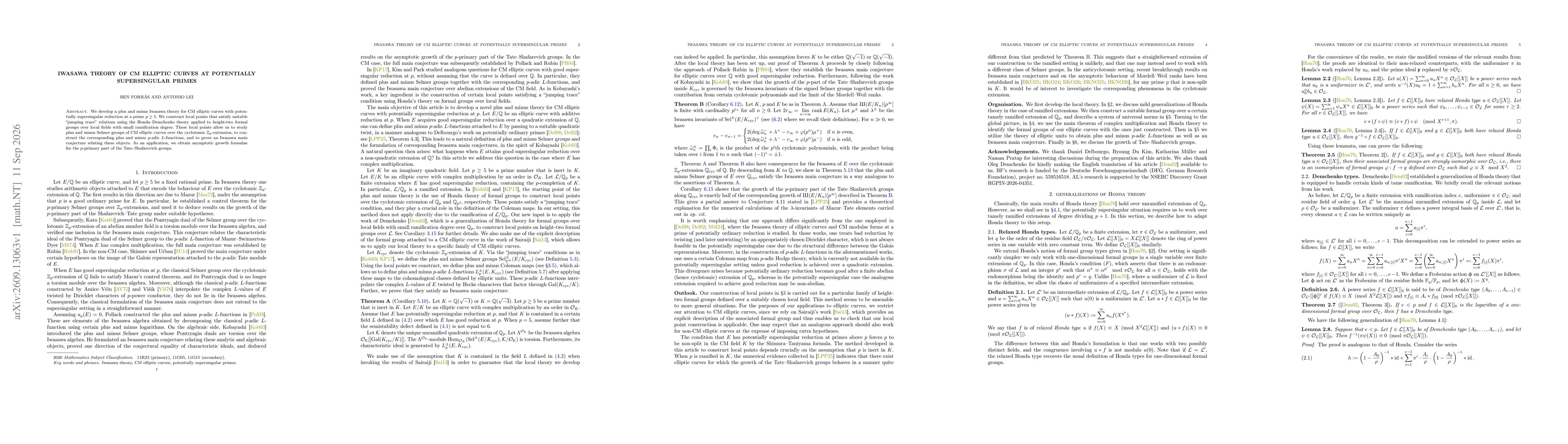 Thumbnail for Iwasawa theory of CM elliptic curves at potentially supersingular primes