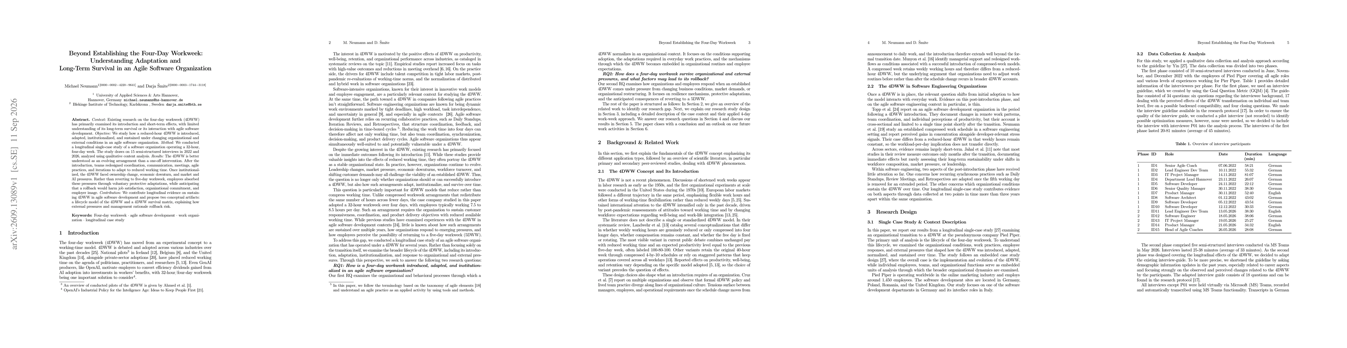 Thumbnail for Beyond Establishing the Four-Day Workweek: Understanding Adaptation and Long-Term Survival in an Agile Software Organization