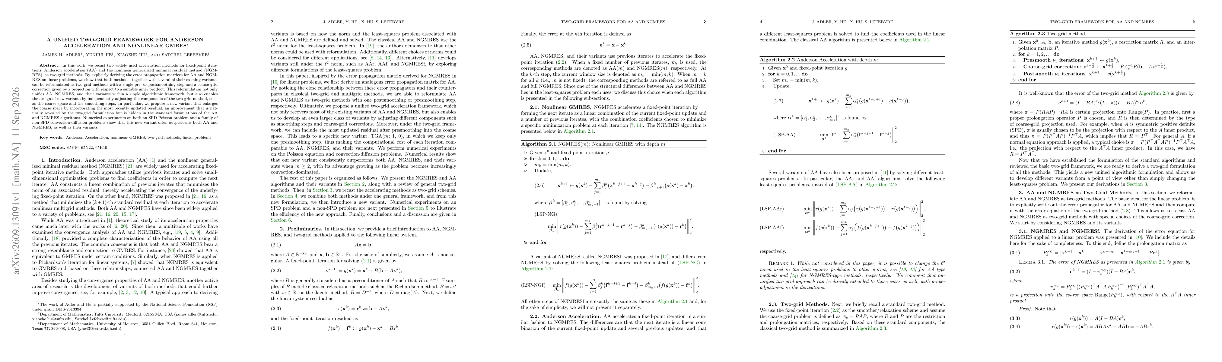 Thumbnail for A Unified Two-Grid Framework for Anderson Acceleration and Nonlinear GMRES
