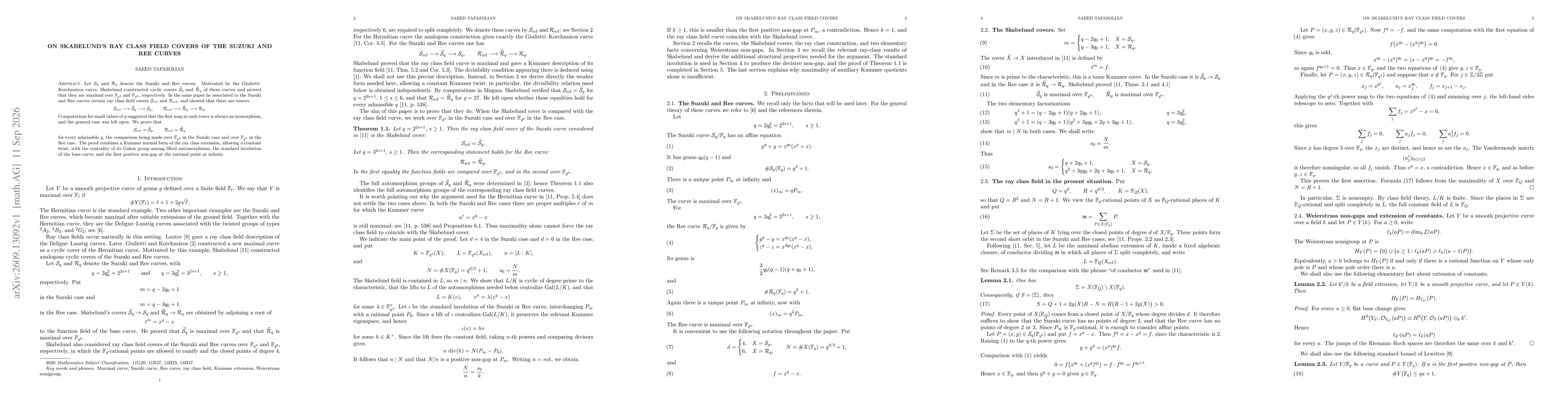 Thumbnail for On Skabelund's Ray Class Field Covers of the Suzuki and Ree Curves