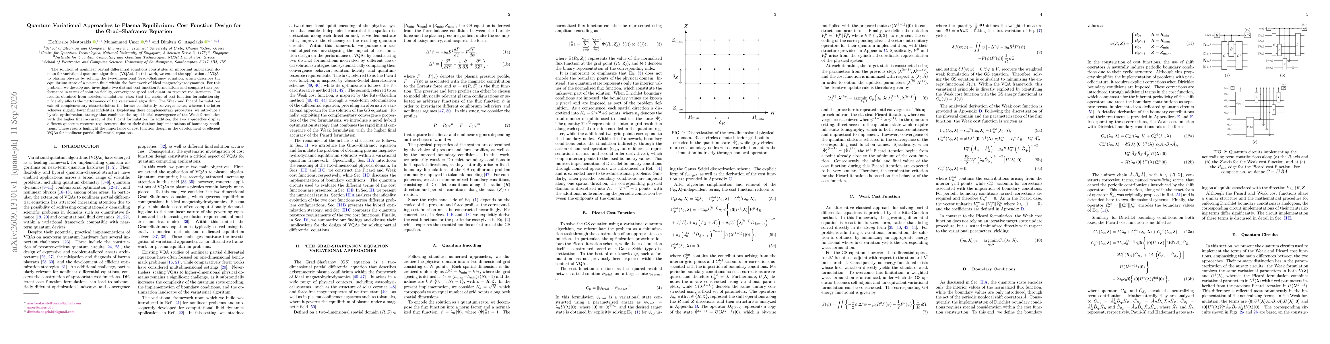Thumbnail for Quantum Variational Approaches to Plasma Equilibrium: Cost Function Design for the Grad-Shafranov Equation