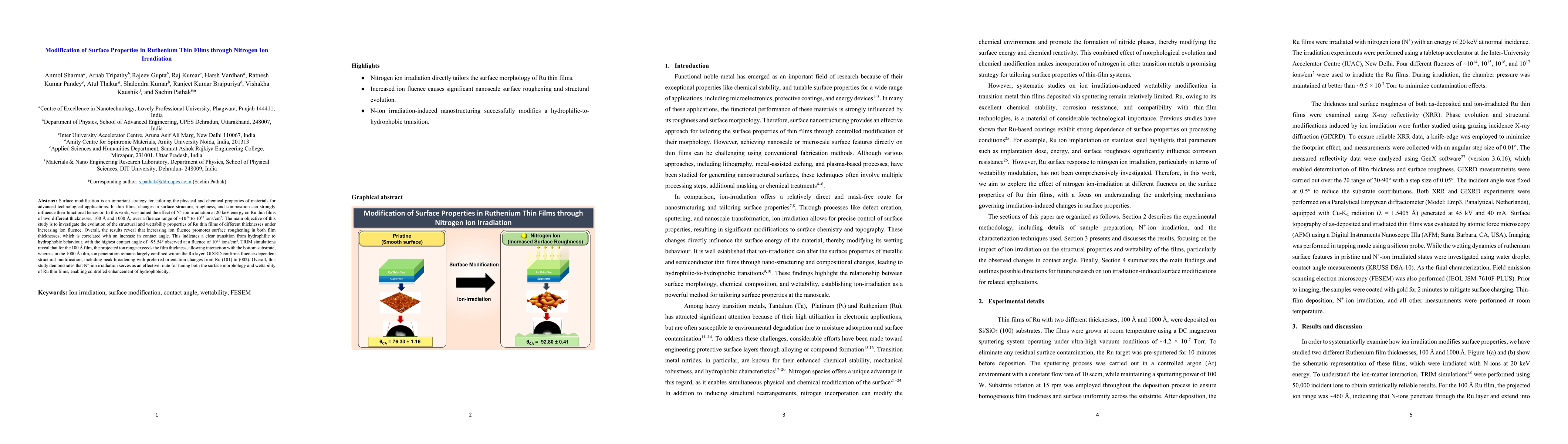 Thumbnail for Modification of Surface Properties in Ruthenium Thin Films through Nitrogen Ion Irradiation