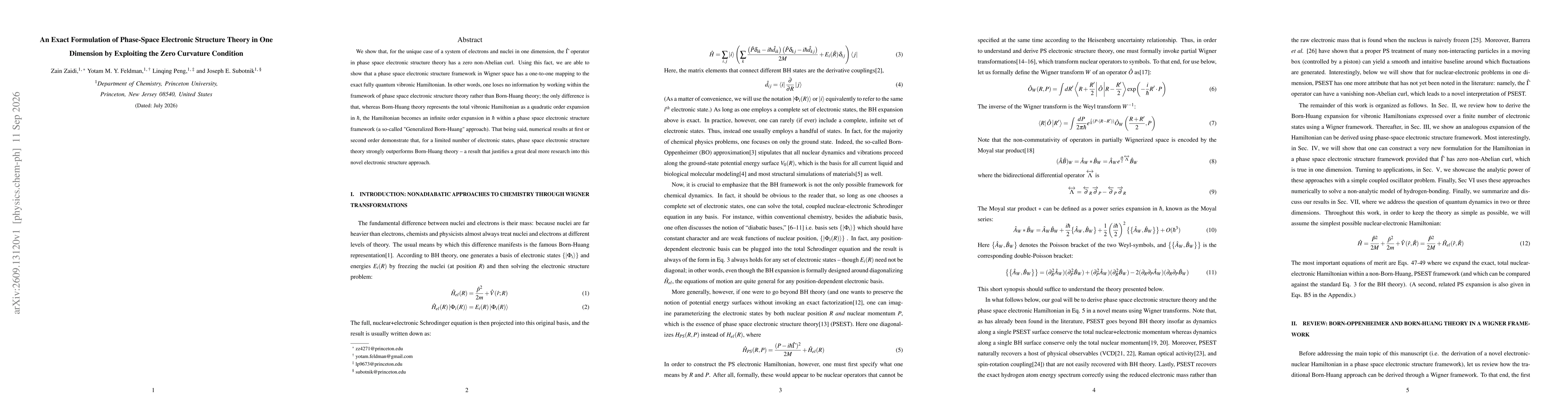 Thumbnail for An Exact Formulation of Phase-Space Electronic Structure Theory in One Dimension by Exploiting the Zero Curvature Condition