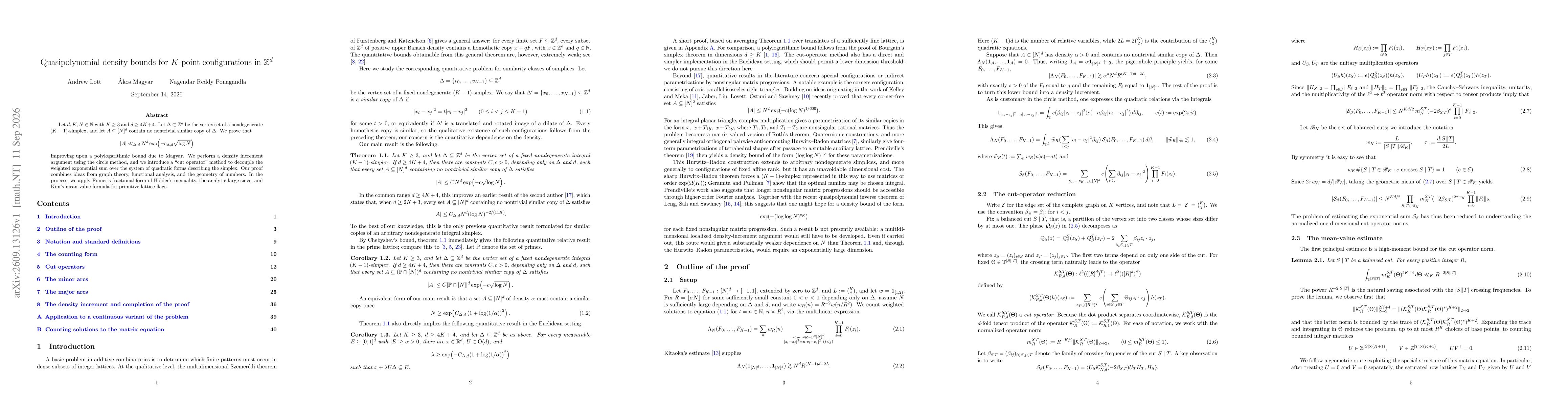 Thumbnail for Quasipolynomial density bounds for $K$-point configurations in $\mathbb{Z}^d$