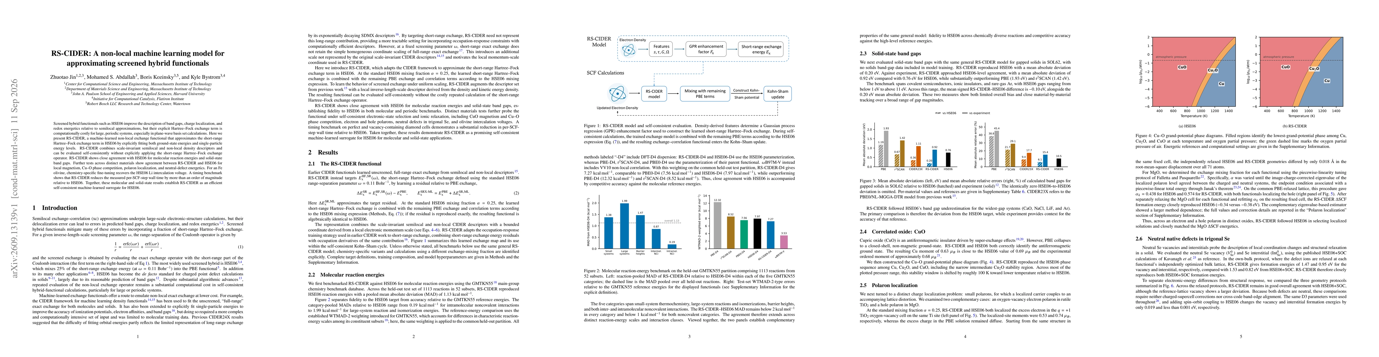Thumbnail for RS-CIDER: A non-local machine learning model for approximating screened hybrid functionals