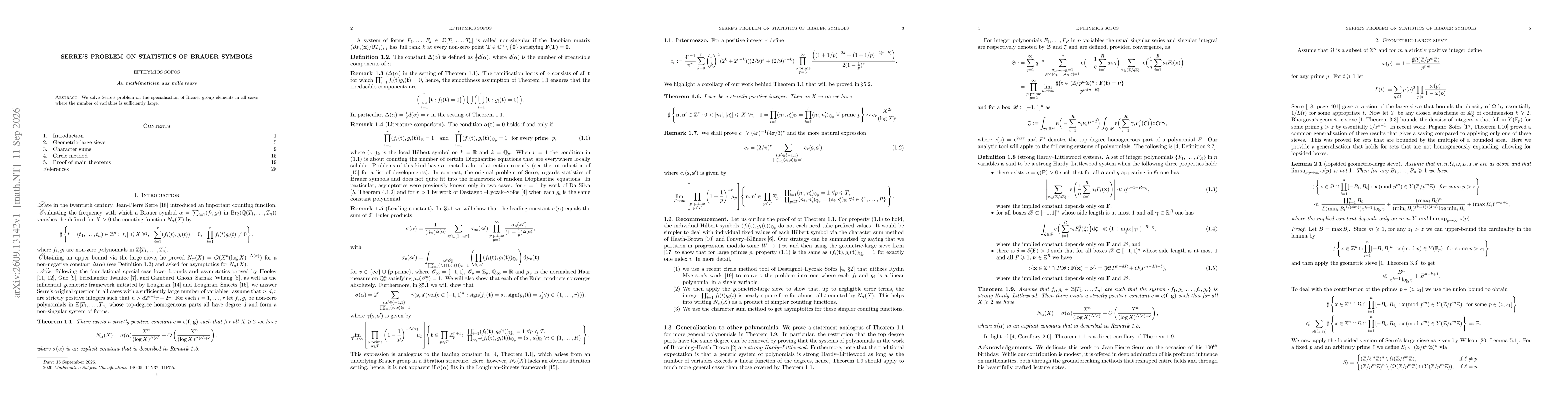 Thumbnail for Serre's problem on statistics of Brauer symbols