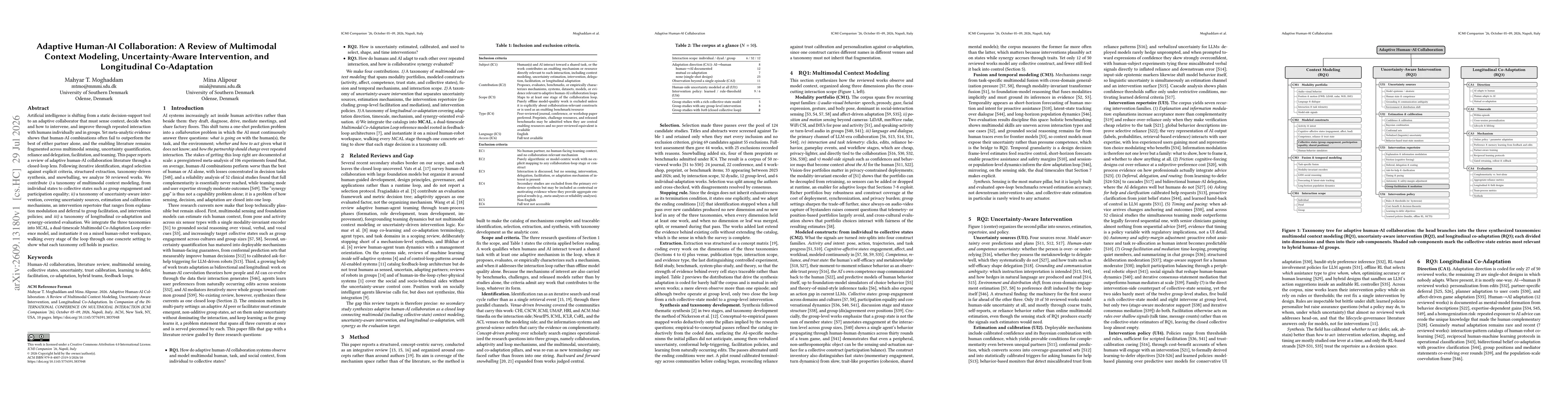 Thumbnail for Adaptive Human-AI Collaboration: A Review of Multimodal Context Modeling, Uncertainty-Aware Intervention, and Longitudinal Co-Adaptation