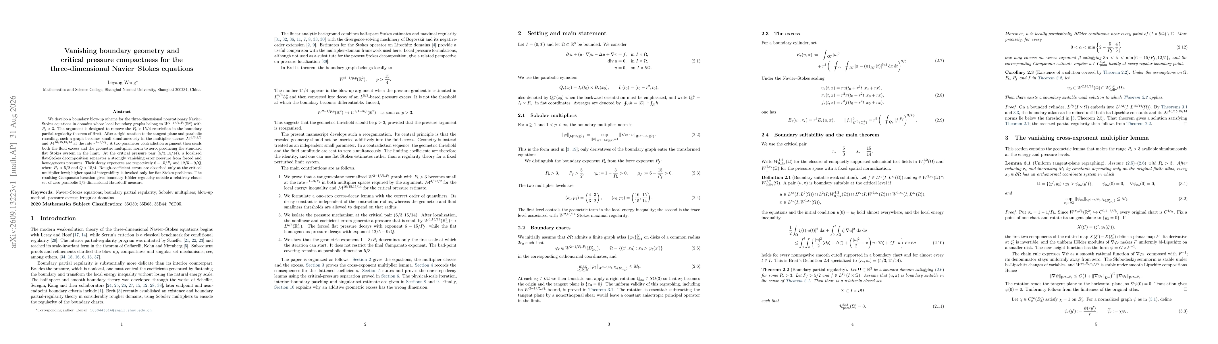 Thumbnail for Vanishing boundary geometry and critical pressure compactness for the three-dimensional Navier--Stokes equations