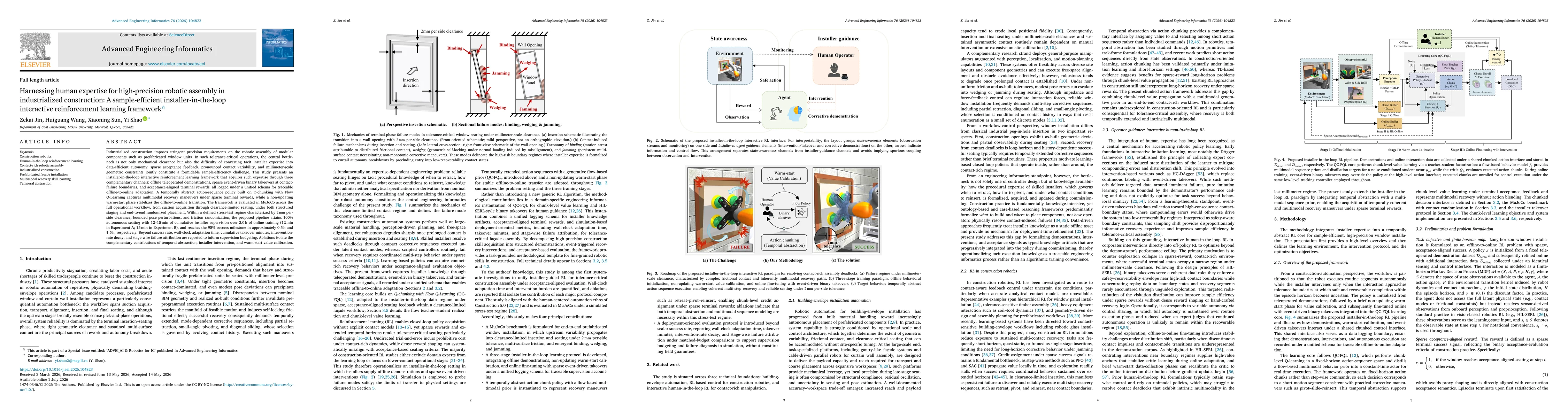 Thumbnail for Harnessing human expertise for high-precision robotic assembly in industrialized construction: A sample-efficient installer-in-the-loop interactive reinforcement learning framework