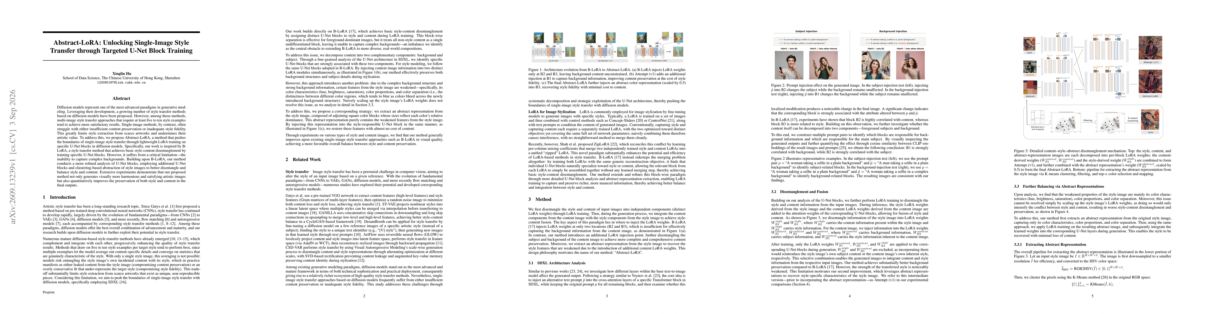 Thumbnail for Abstract-LoRA: Unlocking Single-Image Style Transfer through Targeted U-Net Block Training