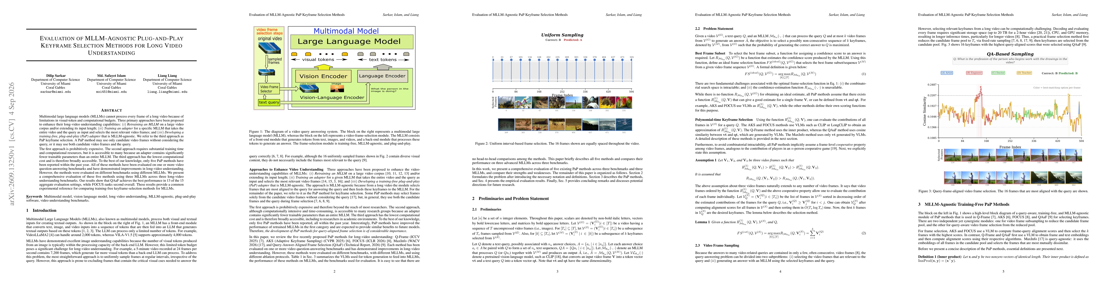 Thumbnail for Evaluation of MLLM-Agnostic Plug-and-Play Keyframe Selection Methods for Long Video Understanding