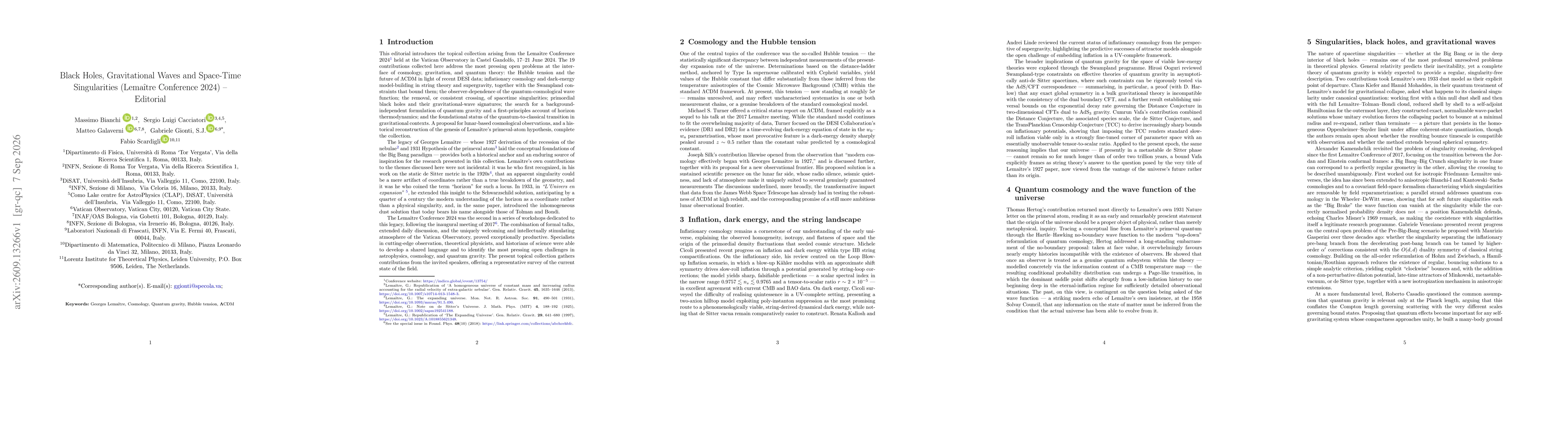 Thumbnail for Black Holes, Gravitational Waves and Space-Time Singularities Lemaitre Conference 2024