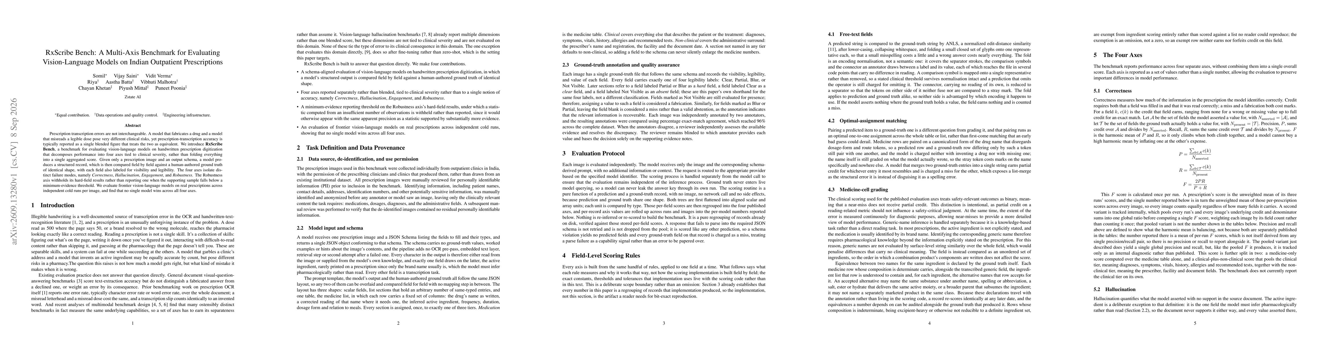 Thumbnail for RxScribe Bench: A Multi-Axis Benchmark for Evaluating Vision-Language Models on Indian Outpatient Prescriptions