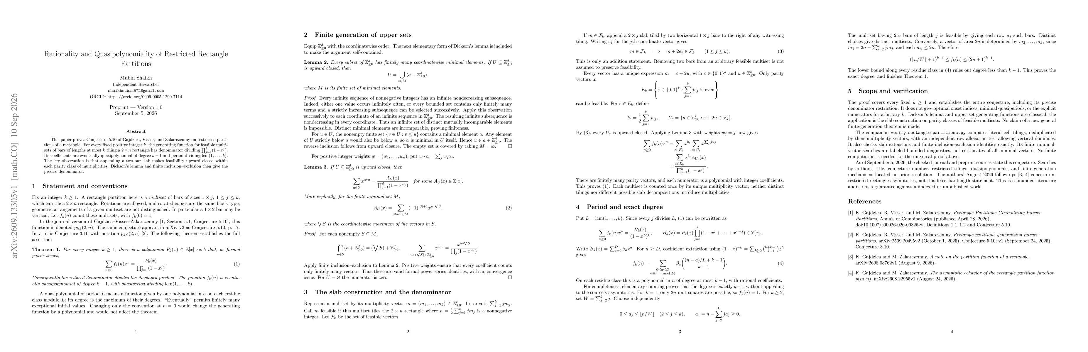 Thumbnail for Rationality and Quasipolynomiality of Restricted Rectangle Partitions
