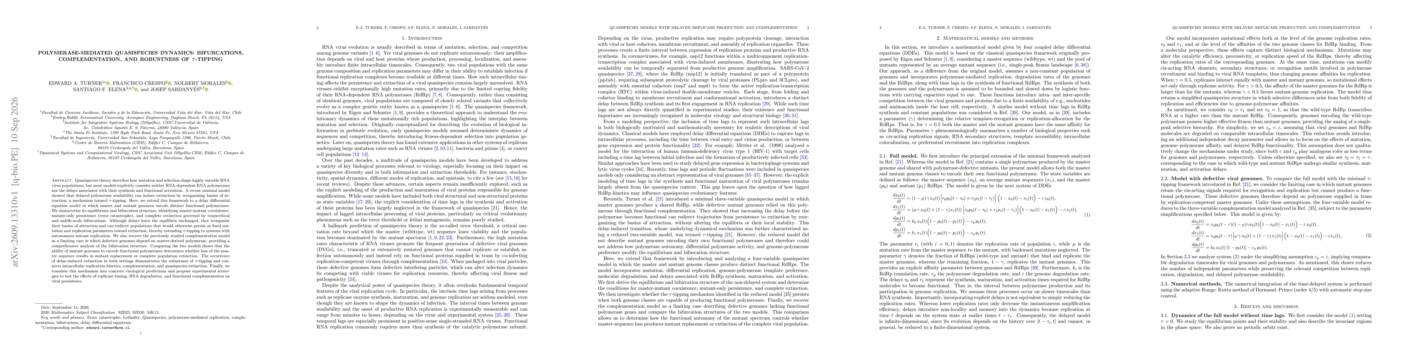 Thumbnail for Polymerase-mediated quasispecies dynamics: bifurcations, complementation, and robustness of τ-tipping