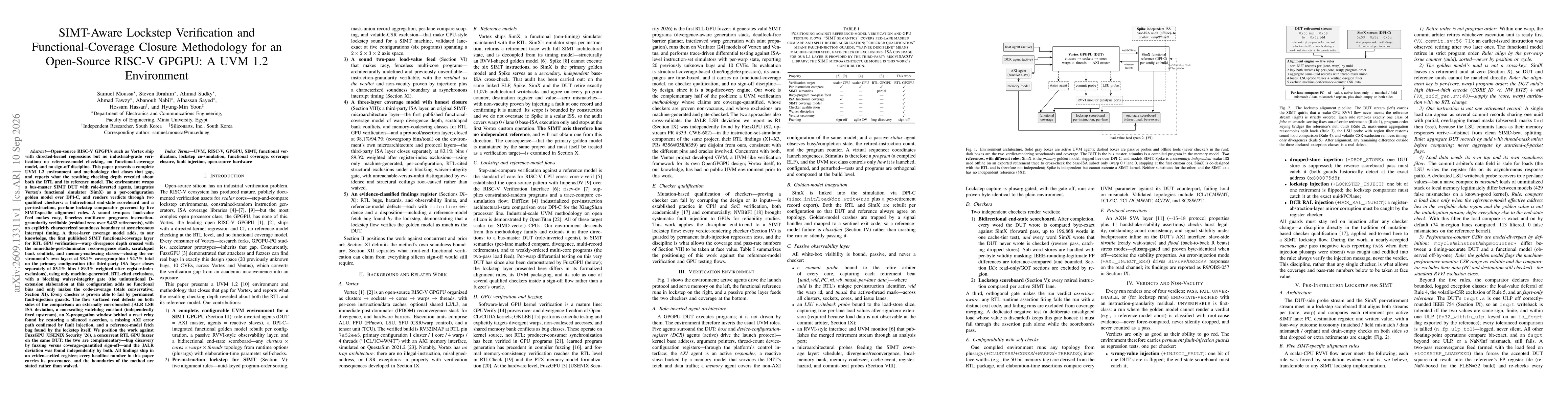 Thumbnail for SIMT-Aware Lockstep Verification and Functional-Coverage Closure Methodology for an Open-Source RISC-V GPGPU: A UVM 1.2 Environment