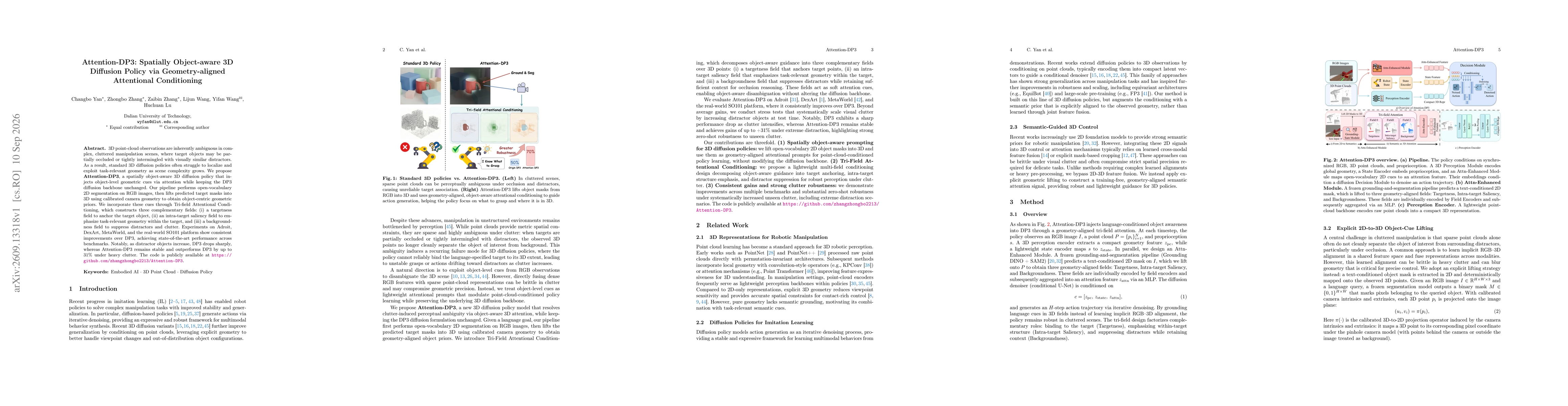 Thumbnail for Attention-DP3: Spatially Object-aware 3D Diffusion Policy via Geometry-aligned Attentional Conditioning
