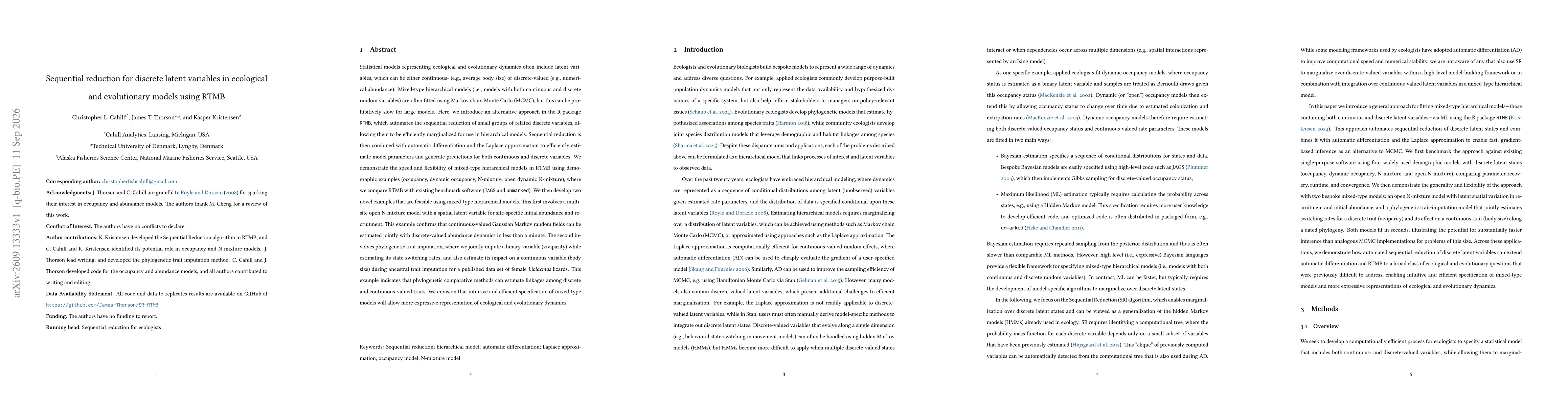 Thumbnail for Sequential reduction for discrete latent variables in ecological and evolutionary models using RTMB