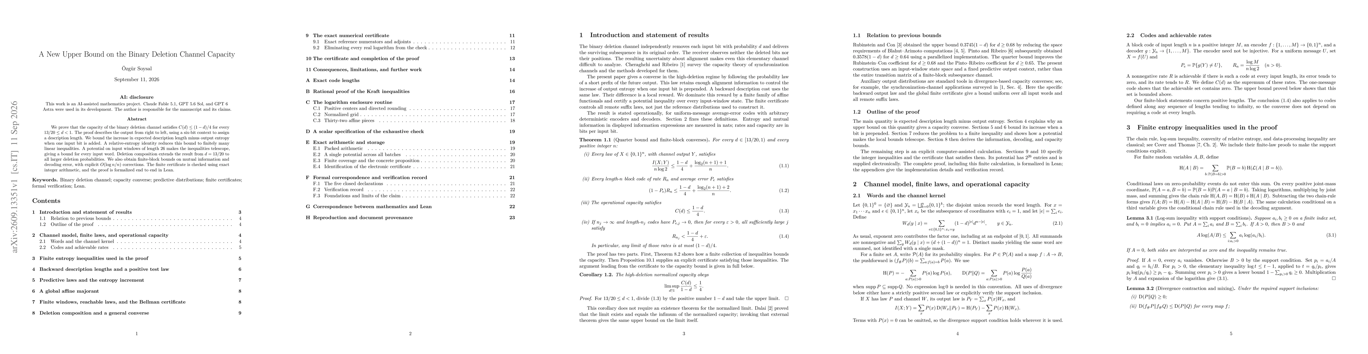 Thumbnail for A New Upper Bound on the Binary Deletion Channel Capacity