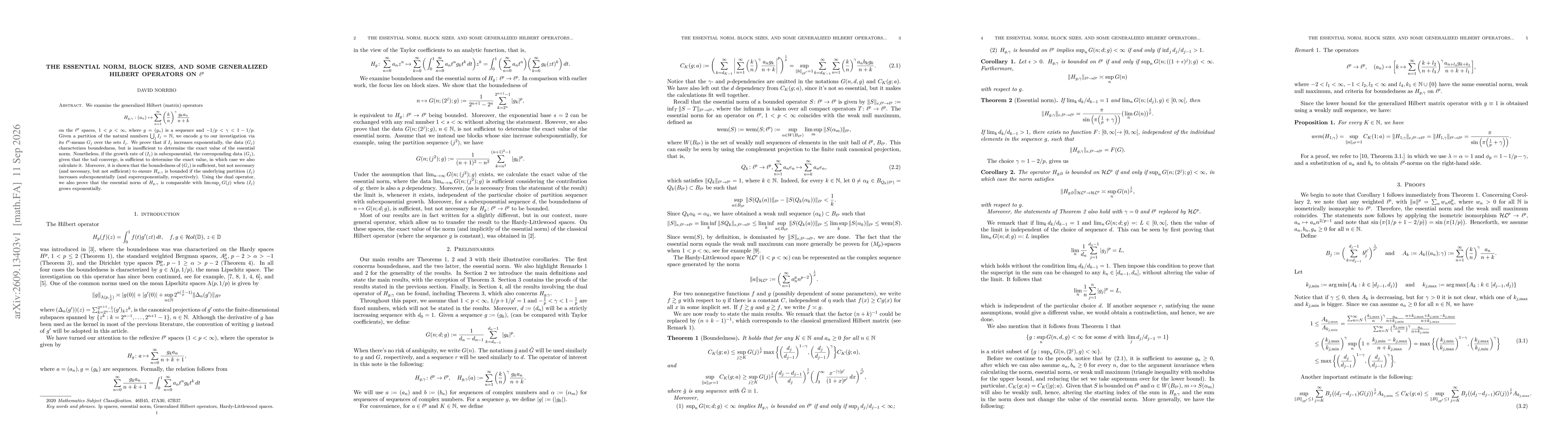 Thumbnail for The essential norm, block sizes, and some Generalized Hilbert operators on lp