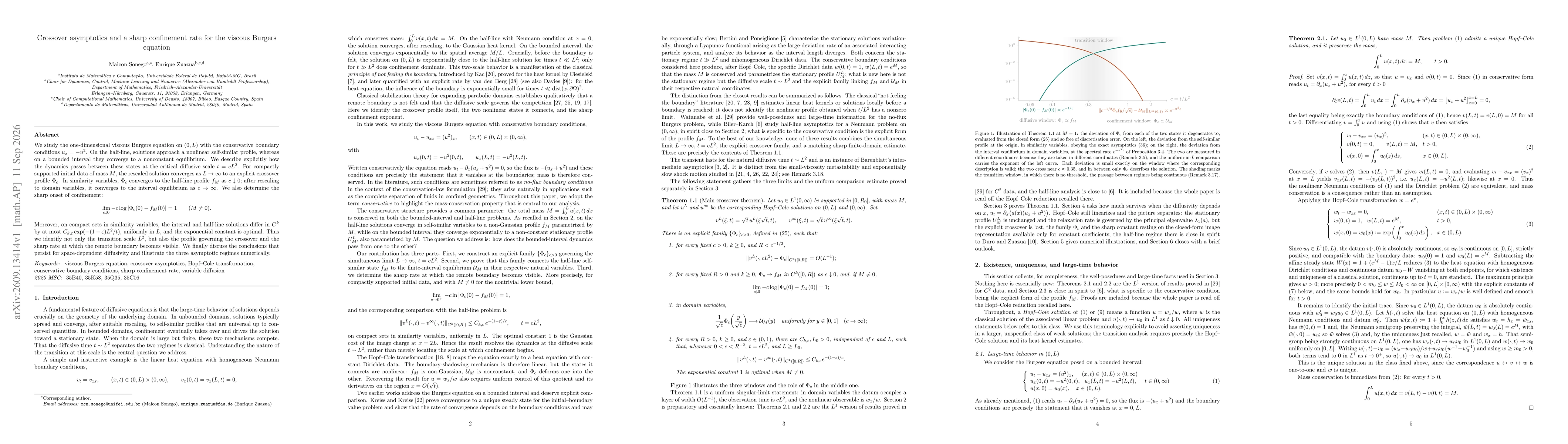 Thumbnail for Crossover asymptotics and a sharp confinement rate for the viscous Burgers equation