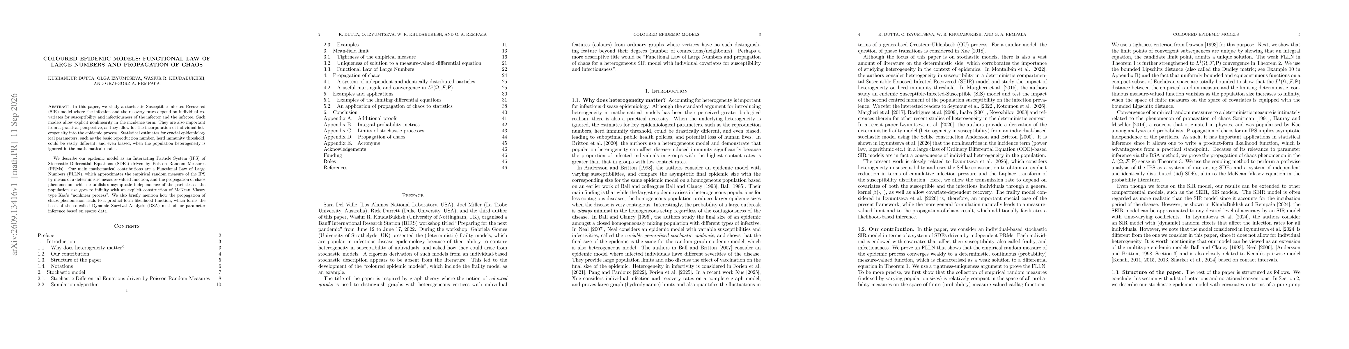 Thumbnail for Coloured Epidemic Models: Functional Law of Large Numbers and Propagation of Chaos