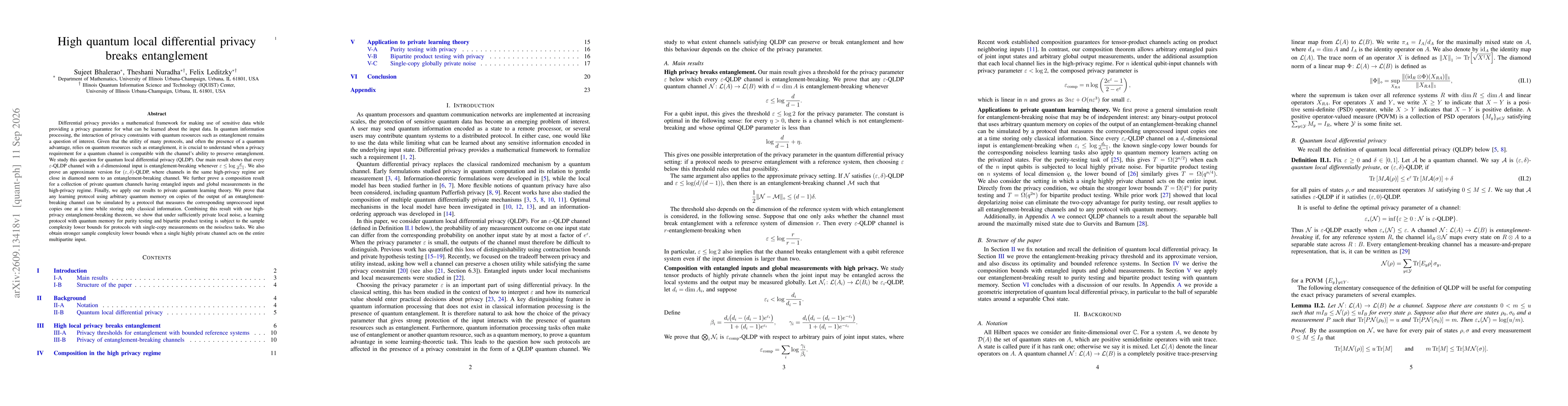 Thumbnail for High quantum local differential privacy breaks entanglement